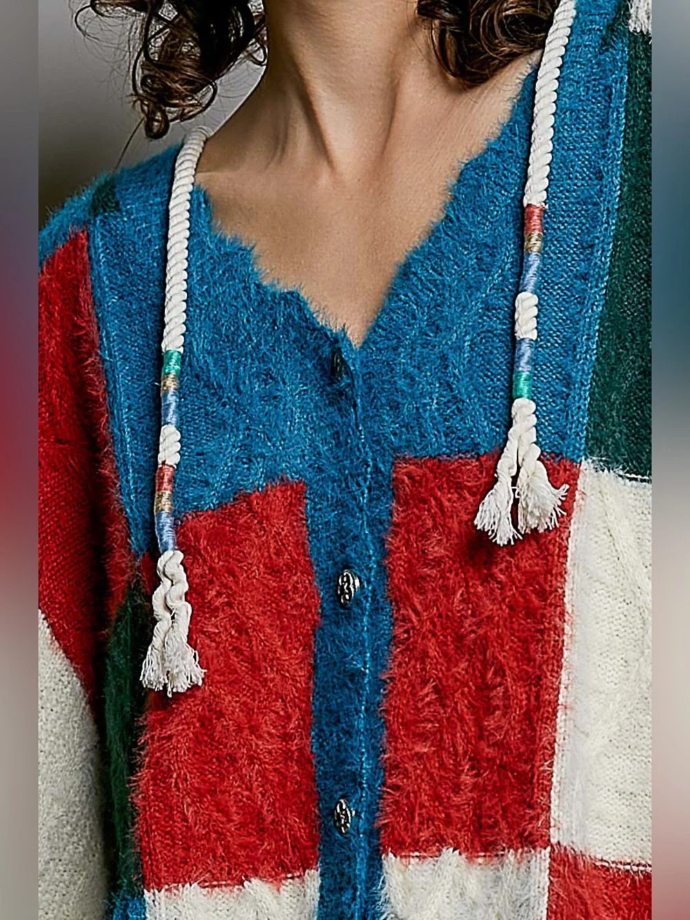 POL “ Technicolor “ Cardigan Colorblock Colorful Sweater | Red + Blue